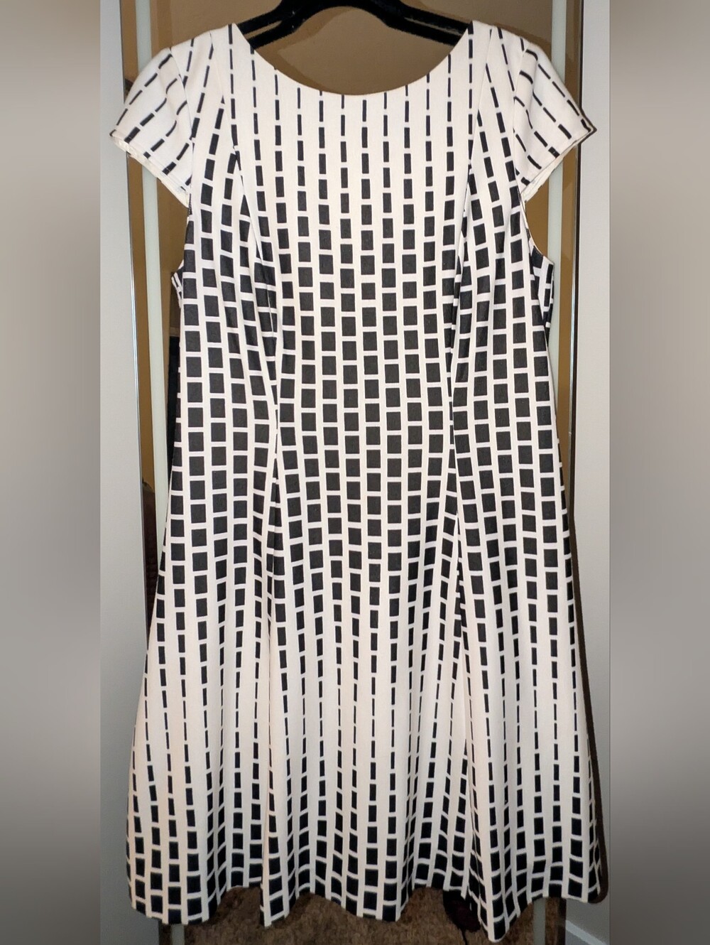 Black & White Geometric A-Line Dress - Women's